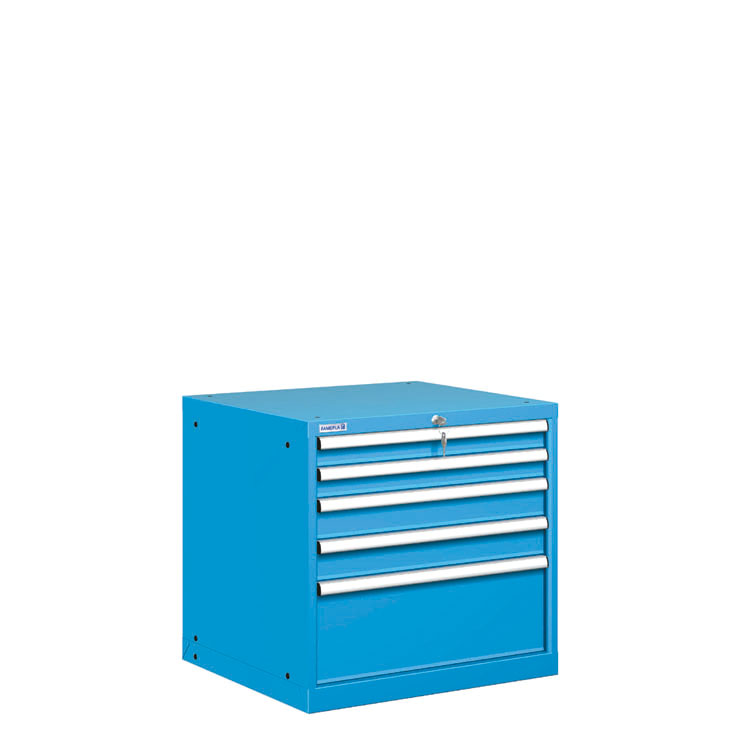 [021555] Cajonera metálica con 5 cajones - Dim.: 717x725x700h mm - Azul ral 5012