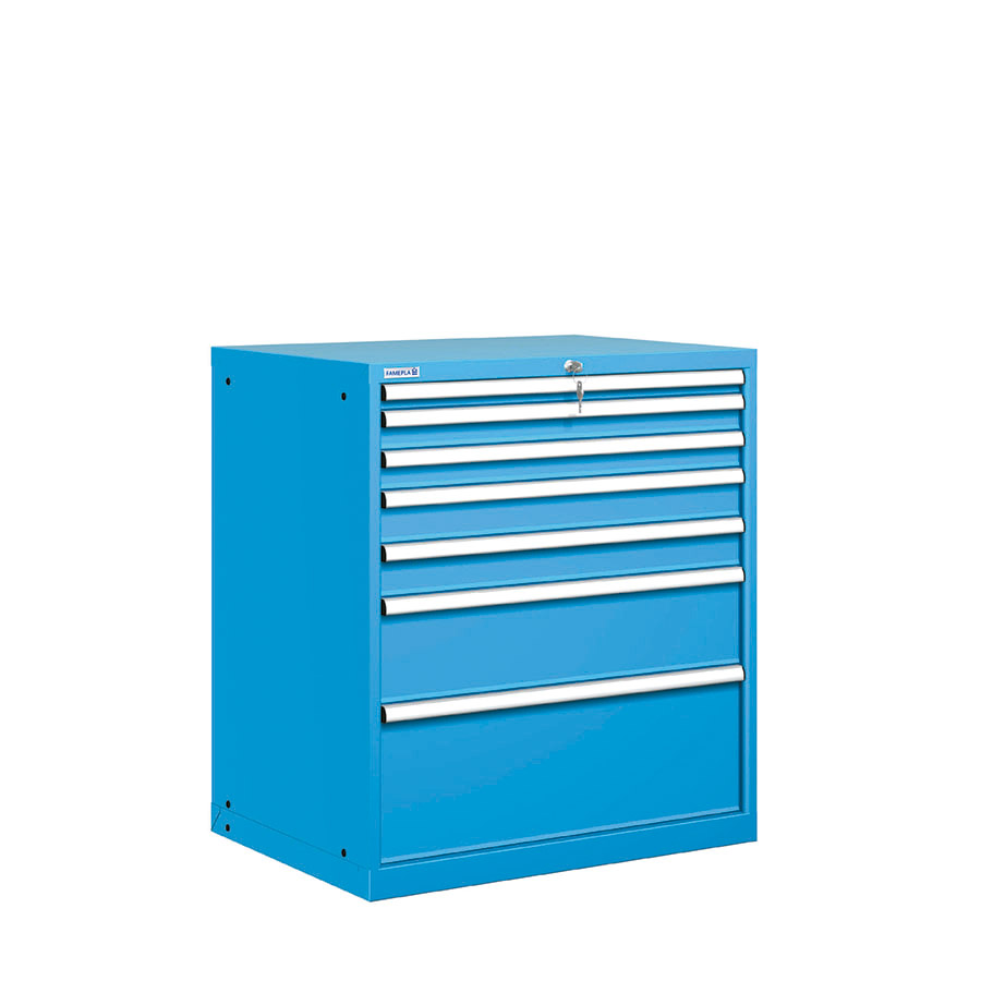 [021608] Cajonera metálica con 7 cajones - Dim.: 870x725x1000h mm - Azul ral 5012