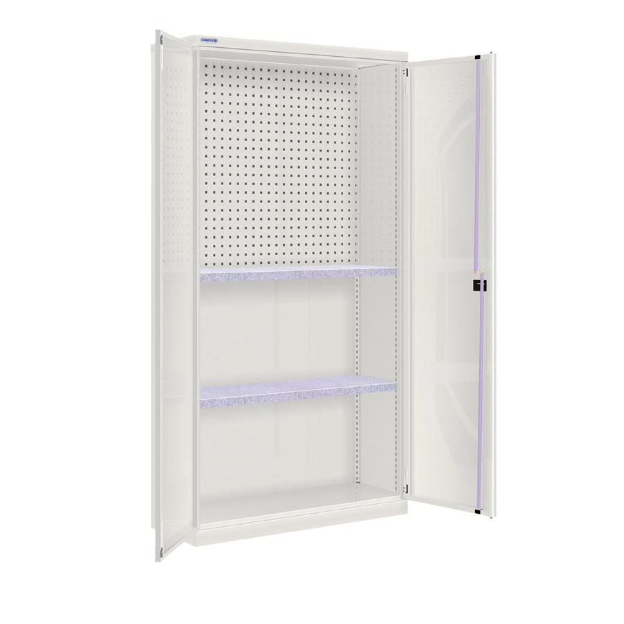 [022515] Armario metálico de puertas batientes con 2 estantes regulables y panel perforado int. - Dim.: 1026x400x2000h mm - Gris ral 7035