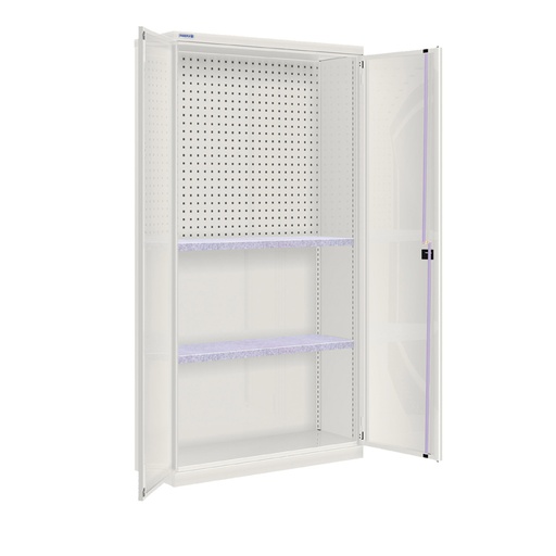 [022515] Armario metálico de puertas batientes con 2 estantes regulables y panel perforado int. - Dim.: 1026x400x2000h mm - Gris ral 7035