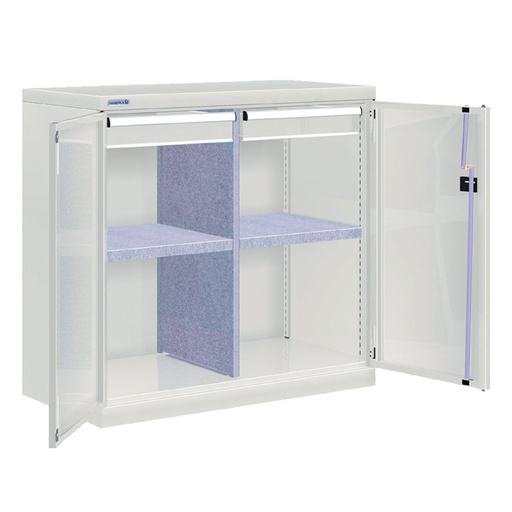 [022517] Armario metálico de puertas batientes con divisor, 2 estantes y 2 cajones de ext. simple - Dim.: 1026x555x1000h mm - Gris ral 7035