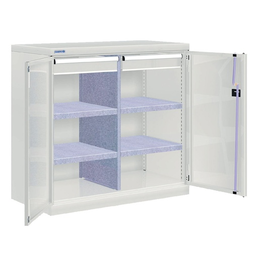 [022525] Armario metálico de puertas batientes con divisor, 4 estantes y 2 cajones de ext. simple - Dim.: 1026x555x1000h mm - Gris ral 7035