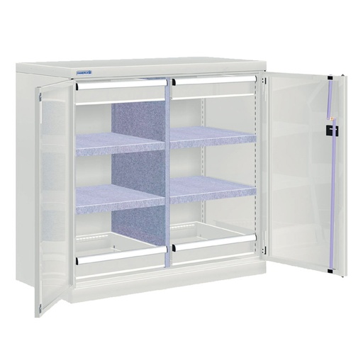 [022531] Armario metálico de puertas batientes con divisor, 4 estantes y 4 cajones telescópicos - Dim.: 1026x555x1000h mm - Gris ral 7035