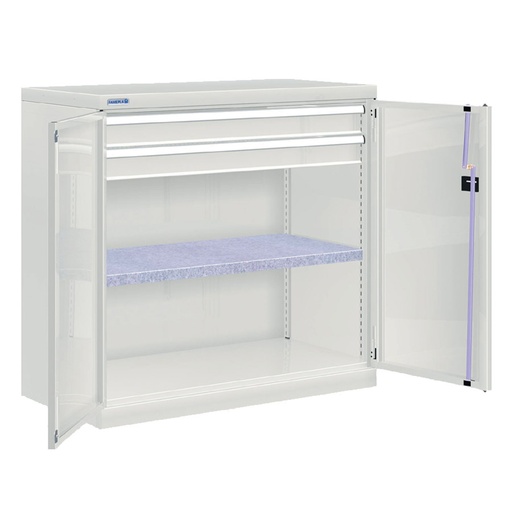 [022539] Armario metálico de puertas batientes con 1 estante y 2 cajones de extracción telescópica - Dim.: 1026x555x1000h mm - Gris ral 7035