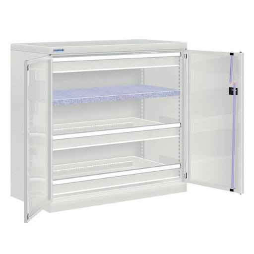 [022541] Armario metálico de puertas batientes con 1 estante y 3 cajones de extracción simple - Dim.: 1026x555x1000h mm - Gris ral 7035