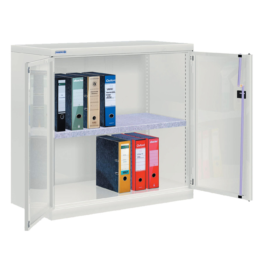 [022545] Armario metálico de puertas batientes con 1 estante regulable - Dim.: 1026x555x1000h mm - Gris ral 7035