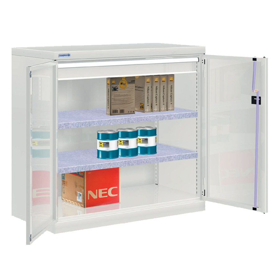 [022549] Armario metálico de puertas batientes con 2 estantes y 1 cajón de extracción telescópica - Dim.: 1026x555x1000h mm - Gris ral 7035