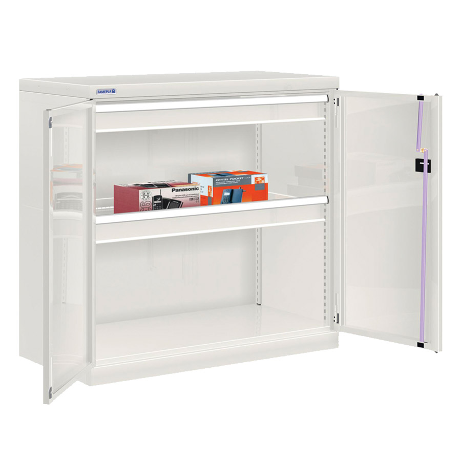 [022555] Armario metálico de puertas batientes con 2 cajones de extracción telescópica - Dim.: 1026x555x1000h mm - Gris ral 7035