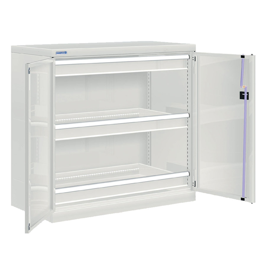 [022557] Armario metálico de puertas batientes con 3 cajones de extracción simple - Dim.: 1026x555x1000h mm - Gris ral 7035