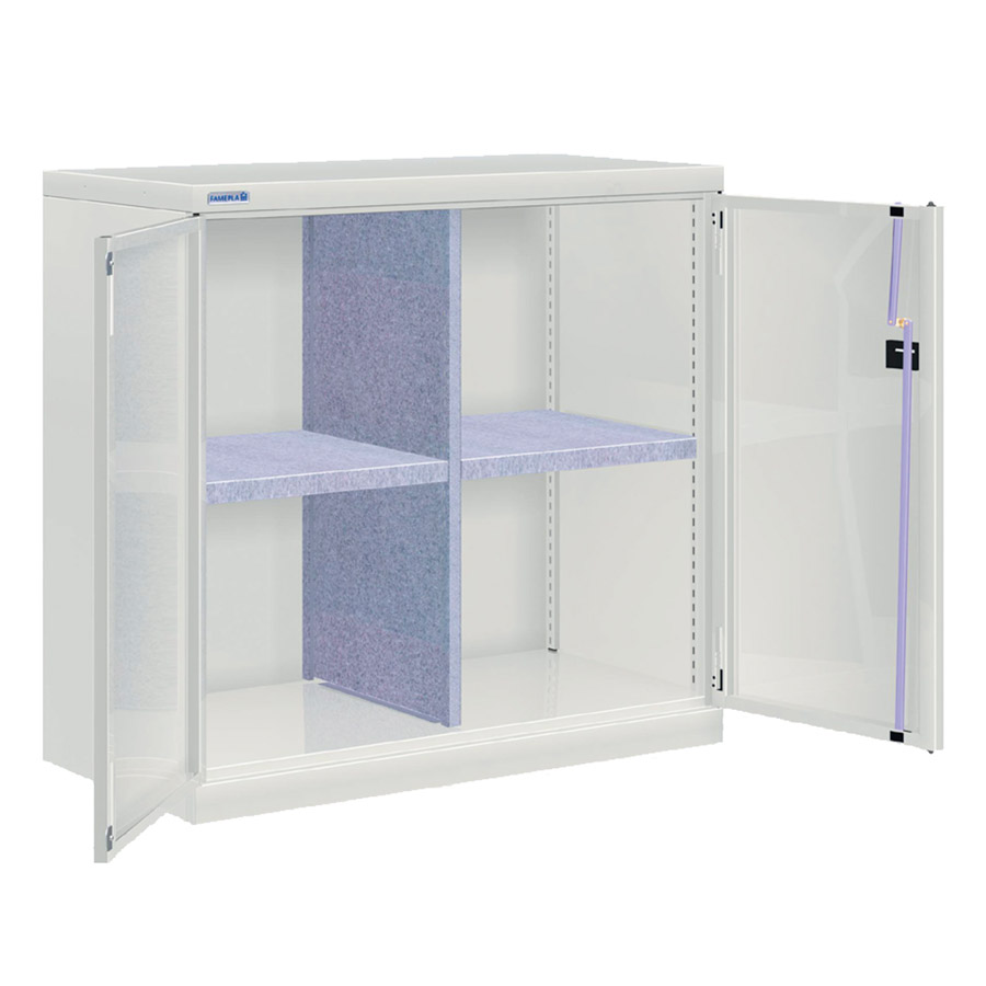 [022561] Armario metálico de puertas batientes con divisor y 2 estantes - Dim.: 1026x555x1000h mm - Gris ral 7035