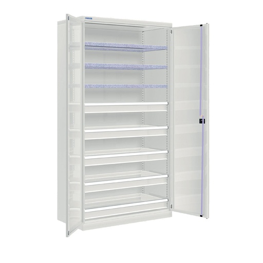 [022608] Armario metálico industrial con puertas, 3 estantes y 5 cajones telescópicos - Dim.: 1026x555x2000h mm - Gris ral 7035