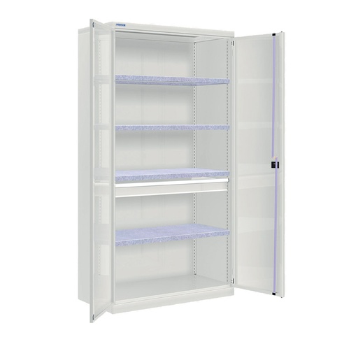 [022610] Armario metálico industrial con puertas, 4 estantes y 1 cajón simple - Dim.: 1026x555x2000h mm - Gris ral 7035