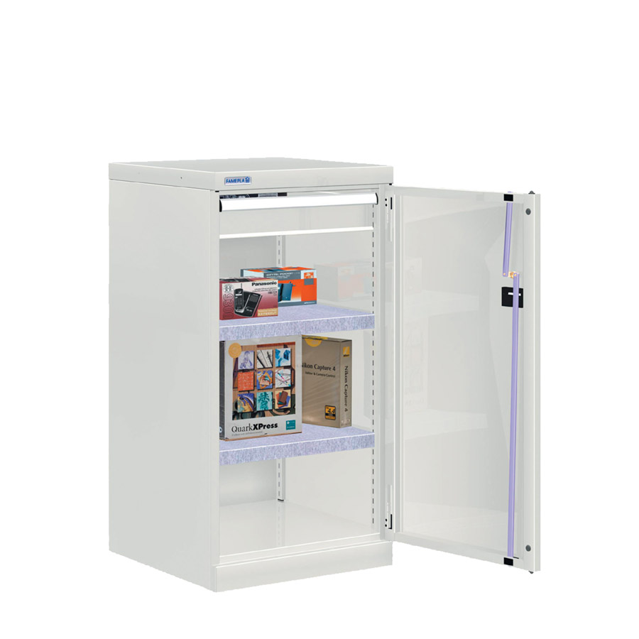 [022638] Armario metálico de puerta batiente con 2 estantes y 1 cajón de extracción simple - Dim.: 512x555x1000h mm - Gris ral 7035