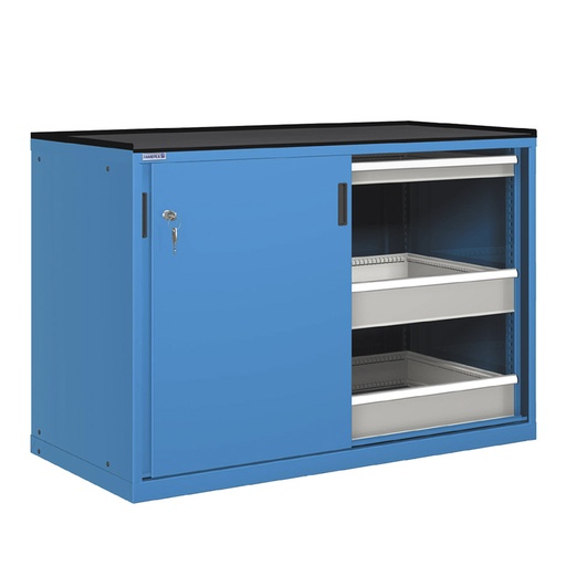 [022819] Cajonera de puertas correderas con 6 cajones de extracción telescópica - Dim.: 1431x780x1020h mm - Azul ral 5012