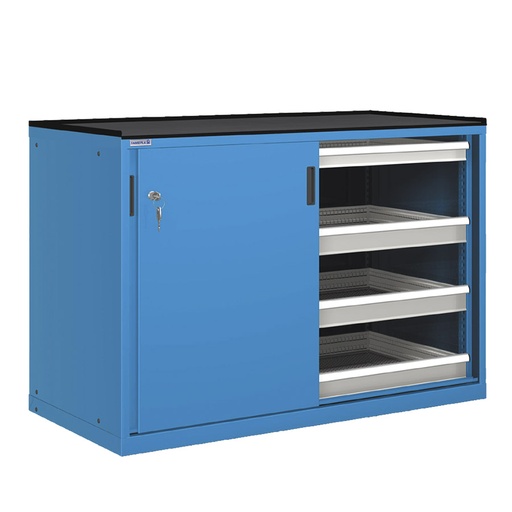 [022831] Cajonera de puertas correderas con 8 cajones de extracción simple - Dim.: 1431x780x1020h mm - Azul ral 5012