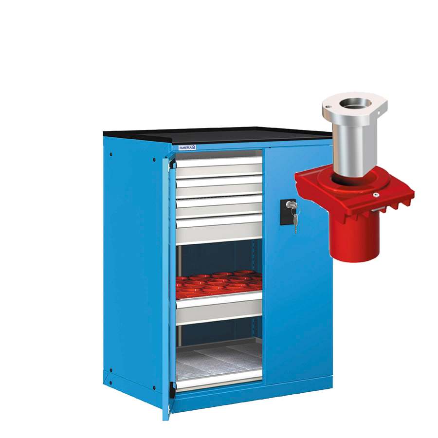 [022853] Cajonera de puertas batientes con 18 portaherramientas VDI 40. RAL - Dim.: 717x595x1020h mm - Azul ral 5012