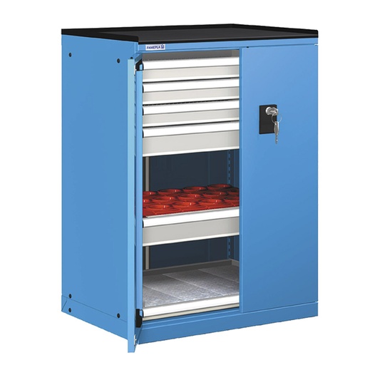 [022853] Cajonera de puertas batientes con 18 portaherramientas VDI 40. RAL - Dim.: 717x595x1020h mm - Azul ral 5012