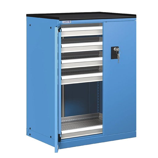 [022891] Cajonera de puertas batientes con 5 cajones de extracción simple - Dim.: 717x595x1020h mm - Azul ral 5012