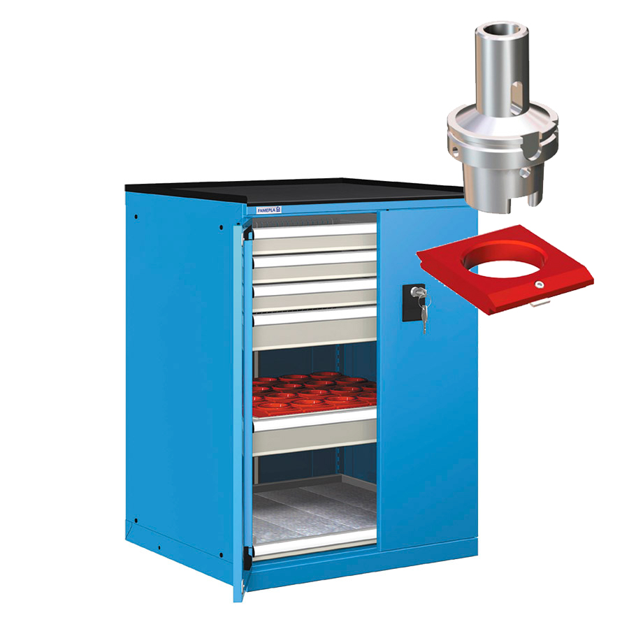 [022913] Cajonera de puertas batientes con 24 portaherramientas HSK 63 - Dim.: 717x748x1020h mm - Azul ral 5012