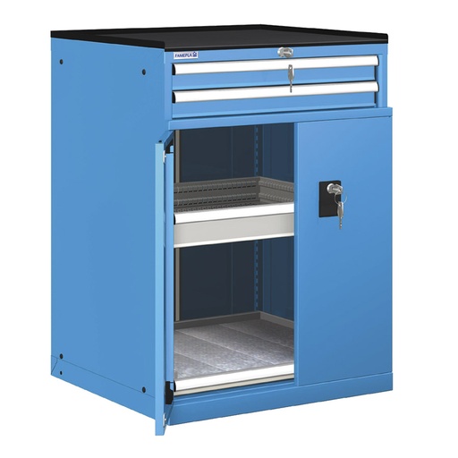 [022922] Cajonera de puertas batientes y cajones con 3 cajones de ext. simple y 1 estante de ext. simple - Dim.: 717x748x1020h mm - Azul ral 5012