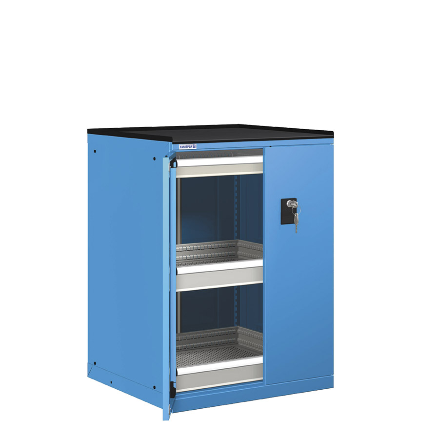 [022928] Cajonera de puertas batientes con 3 cajones de extracción simple - Dim.: 717x748x1020h mm - Azul ral 5012