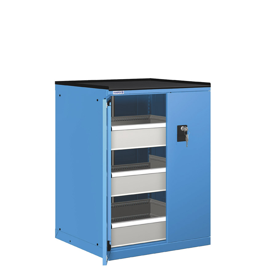 [022943] Cajonera de puertas batientes con 3 cajones de extracción telescópica - Dim.: 717x748x1020h mm - Azul ral 5012