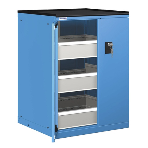 [022943] Cajonera de puertas batientes con 3 cajones de extracción telescópica - Dim.: 717x748x1020h mm - Azul ral 5012