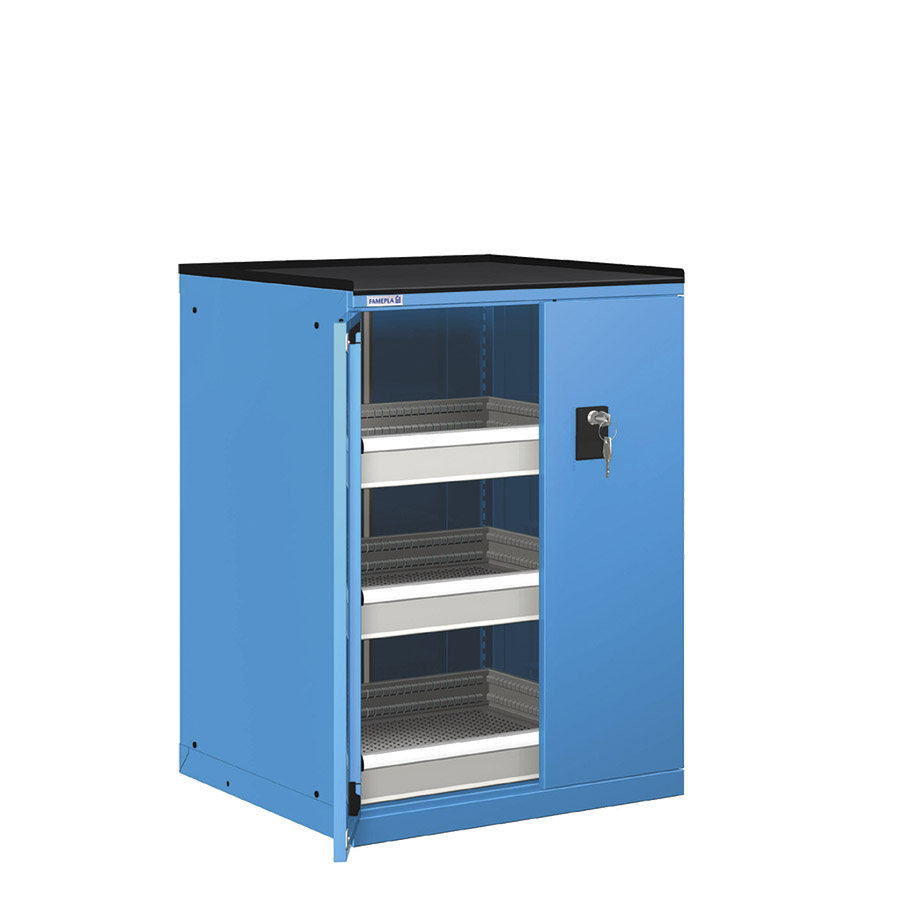 [022944] Cajonera de puertas batientes con 3 cajones de extracción telescópica - Dim.: 717x748x1020h mm - Azul ral 5012