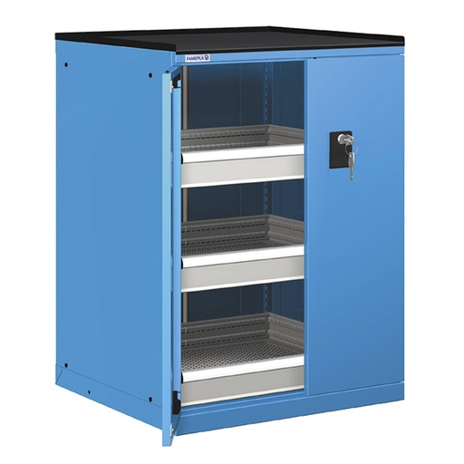 [022944] Cajonera de puertas batientes con 3 cajones de extracción telescópica - Dim.: 717x748x1020h mm - Azul ral 5012