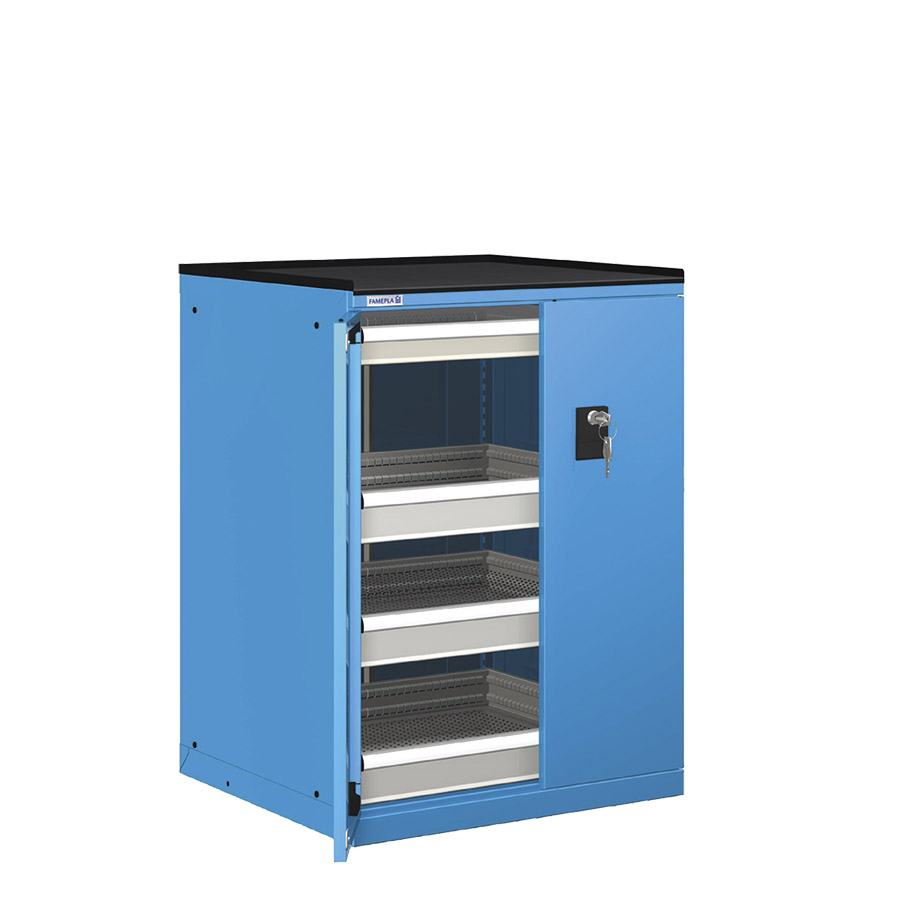 [022959] Cajonera de puertas batientes con 4 cajones de extracción simple - Dim.: 717x748x1020h mm - Azul ral 5012