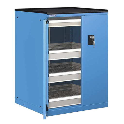 [022959] Cajonera de puertas batientes con 4 cajones de extracción simple - Dim.: 717x748x1020h mm - Azul ral 5012