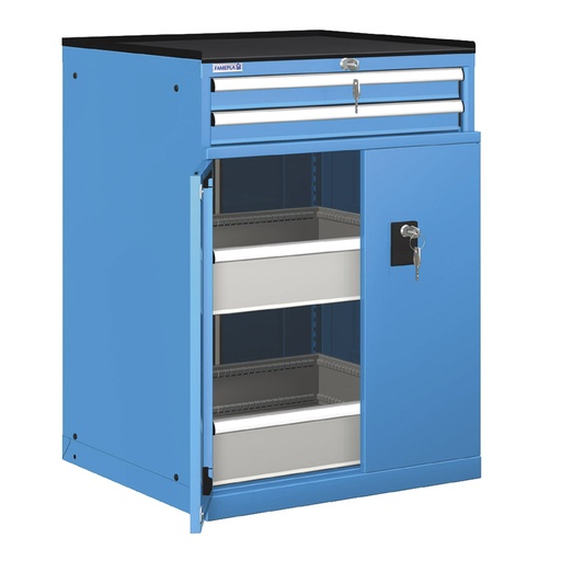 [022960] Cajonera de puertas batientes y cajones con 4 cajones de extracción simple - Dim.: 717x748x1020h mm - Azul ral 5012