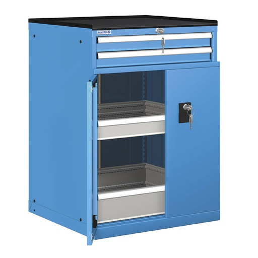 [022962] Cajonera de puertas batientes y cajones con 4 cajones de extracción simple - Dim.: 717x748x1020h mm - Azul ral 5012