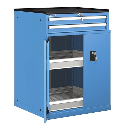 [022971] Cajonera de puertas batientes y cajones con 4 cajones de extracción telescópica - Dim.: 717x748x1020h mm - Azul ral 5012