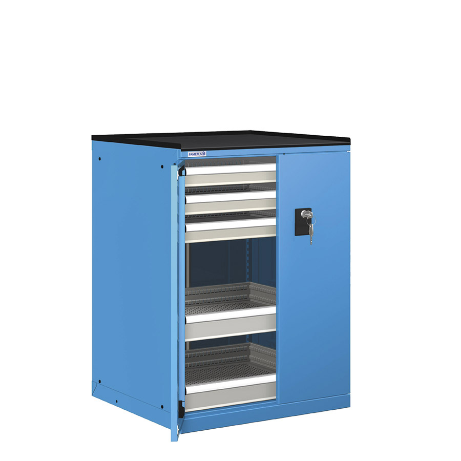[022980] Cajonera de puertas batientes con 5 cajones de extracción simple - Dim.: 717x748x1020h mm - Azul ral 5012