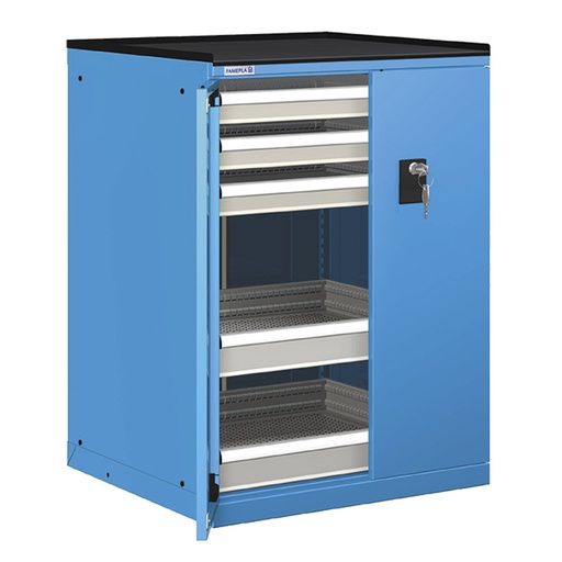 [022980] Cajonera de puertas batientes con 5 cajones de extracción simple - Dim.: 717x748x1020h mm - Azul ral 5012