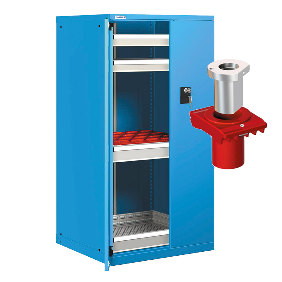 [023003] Cajonera de puertas batientes con 24 portaherramientas VDI 40 - Dim.: 717x748x1450h mm - Azul ral 5012