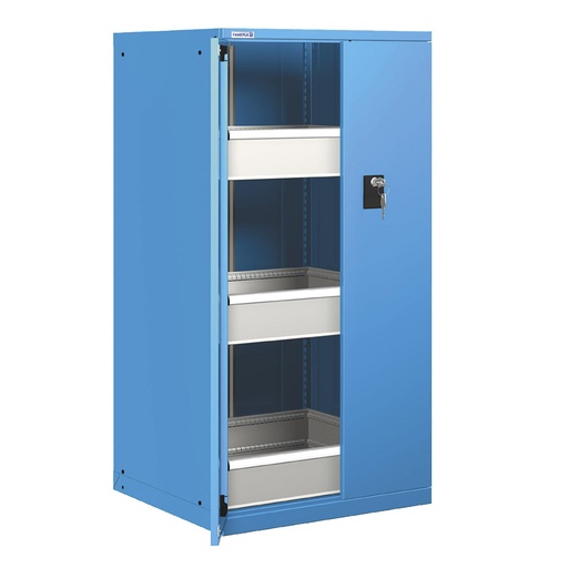 [023005] Cajonera de puertas batientes con 3 cajones de extracción simple - Dim.: 717x748x1450h mm - Azul ral 5012