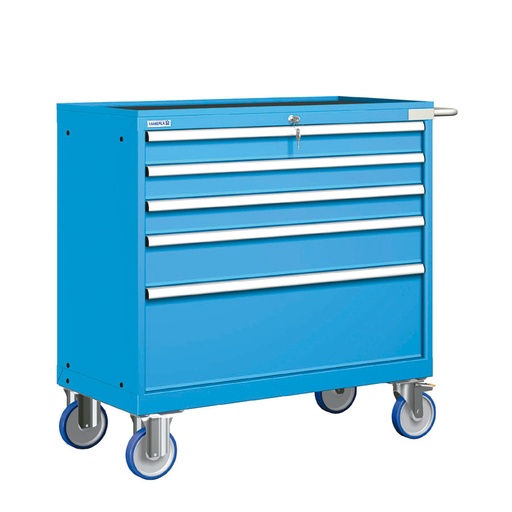 [023292] Cajonera móvil con 5 cajones - Dim.: 1108x580x1064h mm - Ruedas Ø150 mm goma - Azul ral 5012