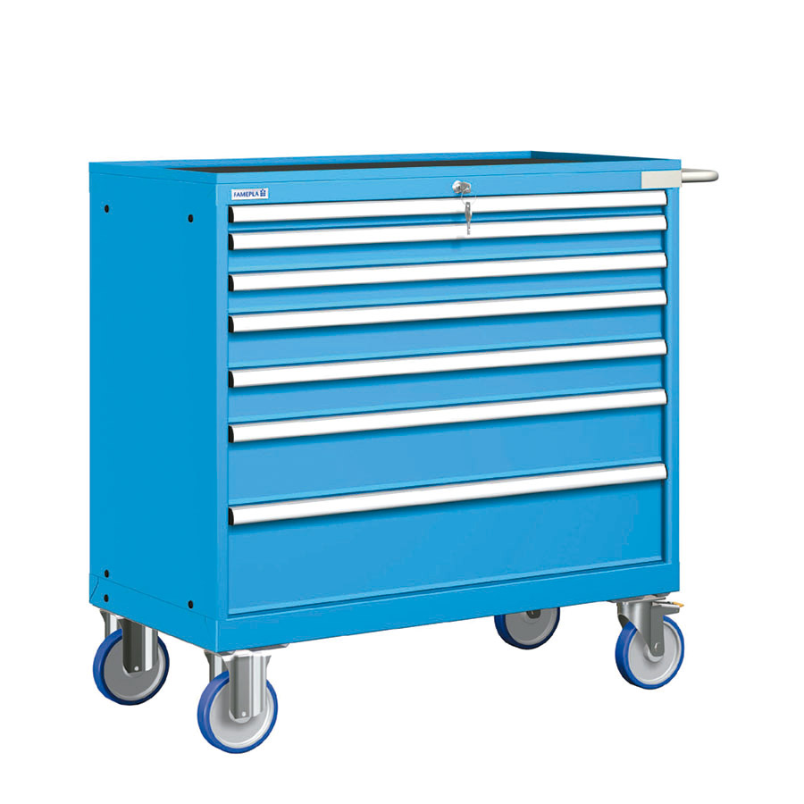 [023300] Cajonera móvil con 7 cajones - Dim.: 1108x580x1064h mm - Ruedas Ø150 mm goma - Azul ral 5012
