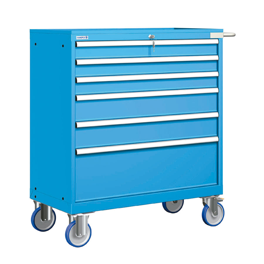 [023306] Cajonera móvil con 6 cajones - Dim.: 1108x580x1214h mm - Ruedas Ø150 mm goma - Azul ral 5012