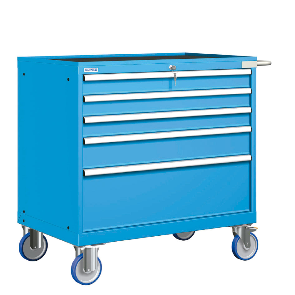[023332] Cajonera móvil con 5 cajones - Dim.: 1108x733x1064h mm - Ruedas Ø150 mm goma - Azul ral 5012