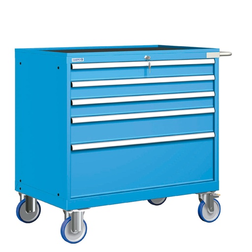 [023332] Cajonera móvil con 5 cajones - Dim.: 1108x733x1064h mm - Ruedas Ø150 mm goma - Azul ral 5012