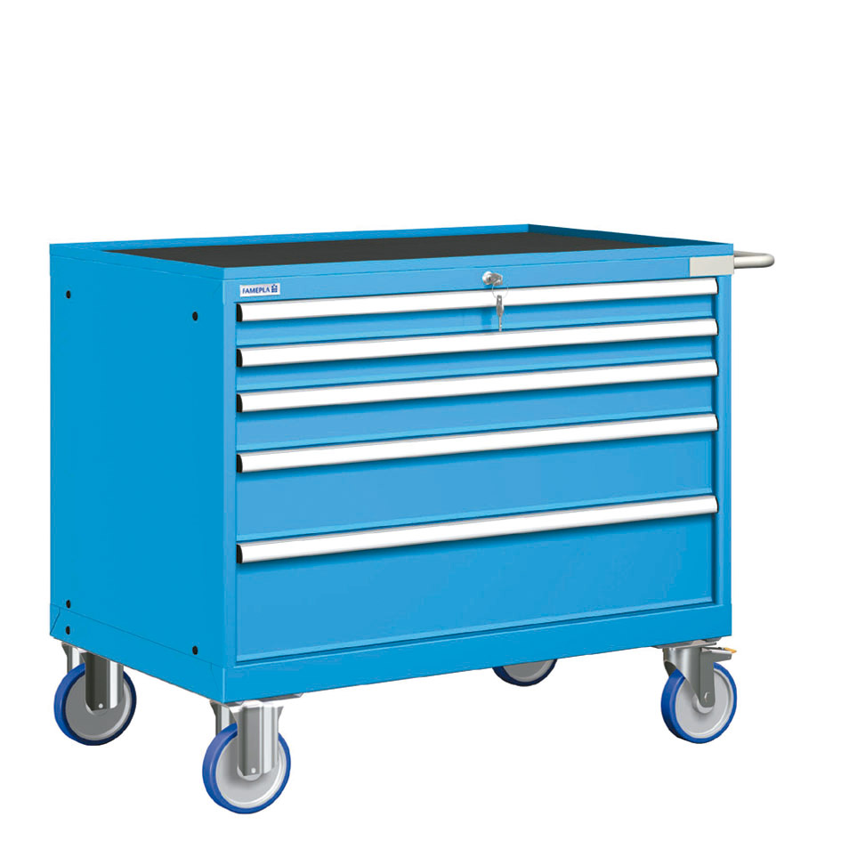 [023358] Cajonera móvil con 5 cajones - Dim.: 1108x733x914h mm - Ruedas Ø150 mm goma - Azul ral 5012