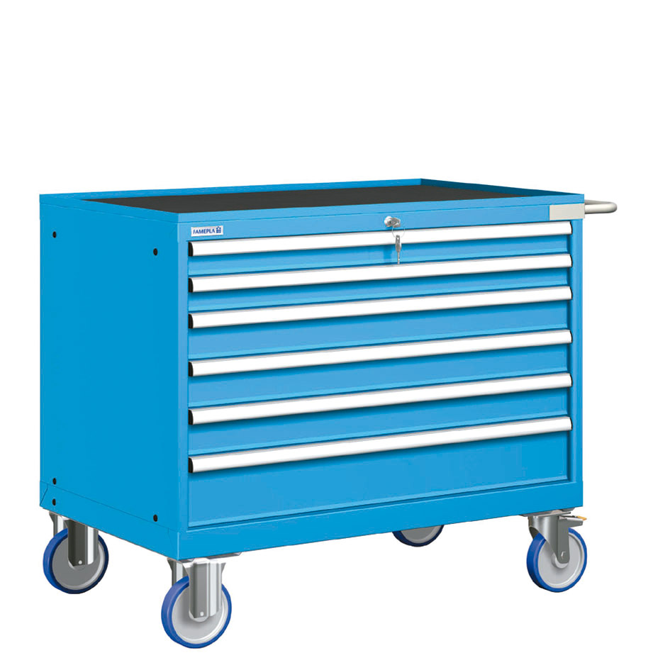 [023360] Cajonera móvil con 6 cajones - Dim.: 1108x733x914h mm - Ruedas Ø150 mm goma - Azul ral 5012