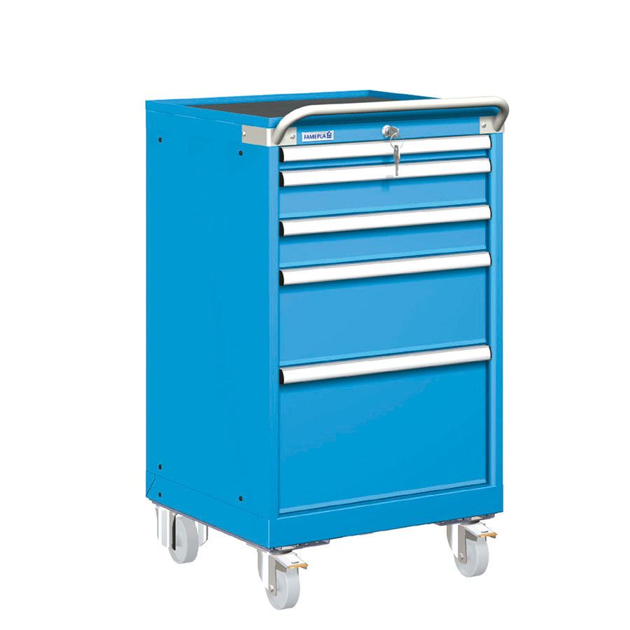 [023366] Carro cajonera móvil para herramientas con 5 cajones - Dim.: 557x627x1022h mm - Ruedas Ø100 mm nylon - Azul ral 5012