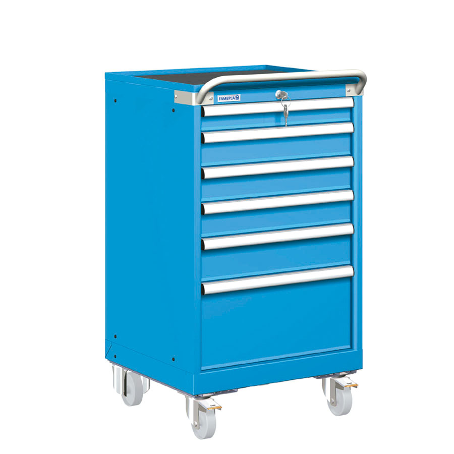 [023368] Carro cajonera móvil porta herramientas con 6 cajones - Dim.: 557x627x1022h mm - Ruedas Ø100 mm nylon - Azul ral 5012