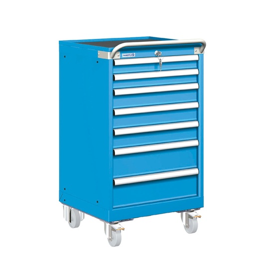 [023374] Carro cajonera móvil porta herramientas con 7 cajones - Dim.: 557x627x1022h mm - Ruedas Ø100 mm nylon - Azul ral 5012