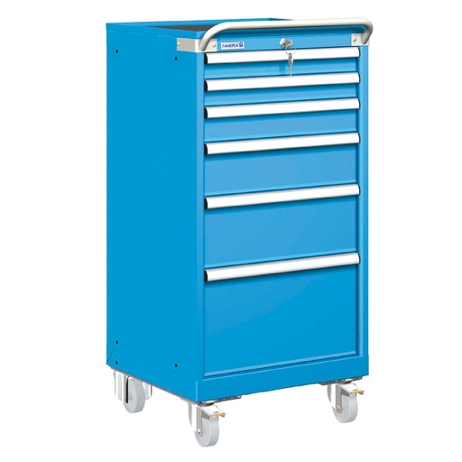 [023378] Carro cajonera móvil porta herramientas con 6 cajones - Dim.: 557x627x1172h mm - Ruedas Ø100 mm nylon - Azul ral 5012