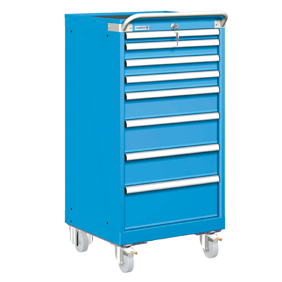 [023386] Carro cajonera móvil porta herramientas con 8 cajones - Dim.: 557x627x1172h mm - Ruedas Ø100 mm nylon - Azul ral 5012
